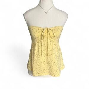 Hollister Baby Doll sleeveless butter yellow top tie Size XS floral print soft